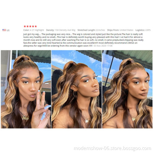 Highlight Cuticles Aligned Brazilian Virgin Human Hair Lace Frontal Wigs, Remy Wavy Human Hair PrePlucked Highlight Lace wigs